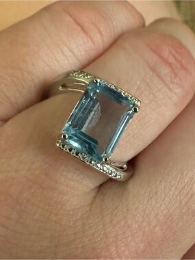 4.75 Ct Radiant Blue Topaz Bypass Ring Sterling Silver Diamond Accent Size 7